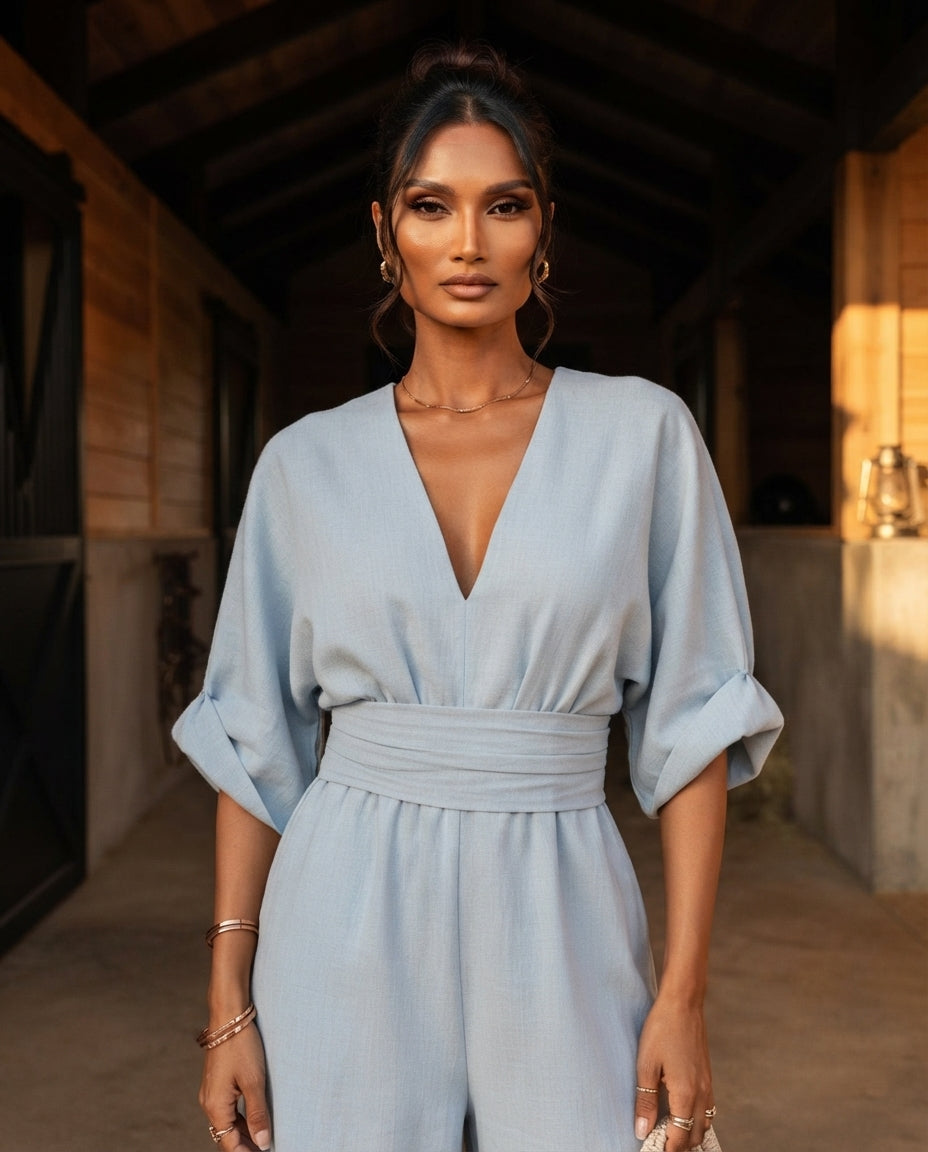 Katya Full Size Half Sleeve Wide-Leg Jumpsuit Plus Size