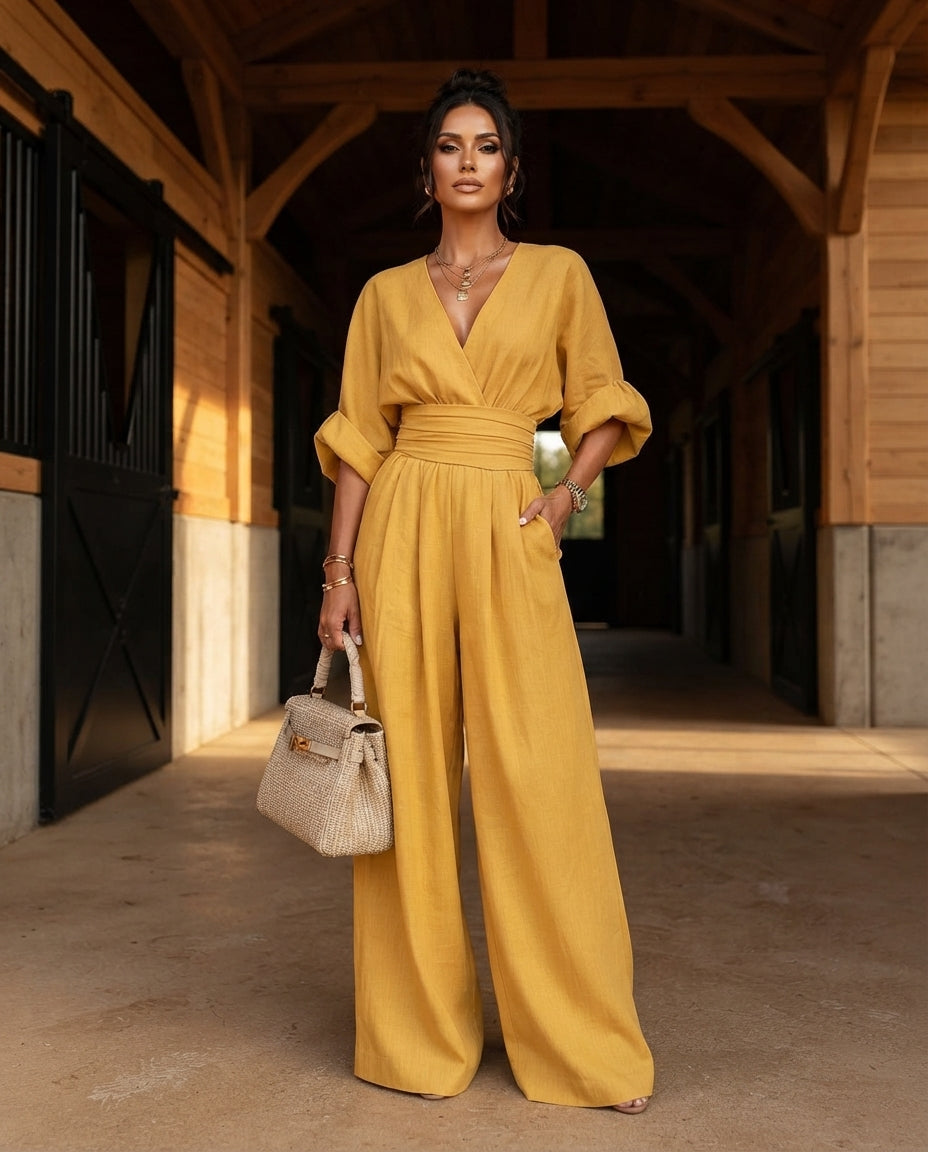 Katya Full Size Half Sleeve Wide-Leg Jumpsuit Plus Size