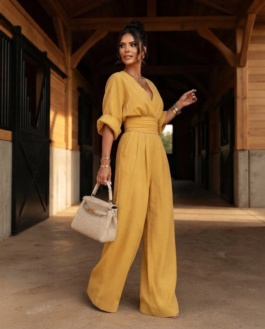 Katya Full Size Half Sleeve Wide-Leg Jumpsuit Plus Size