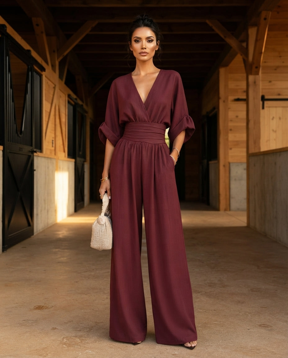 Katya Full Size Half Sleeve Wide-Leg Jumpsuit Plus Size