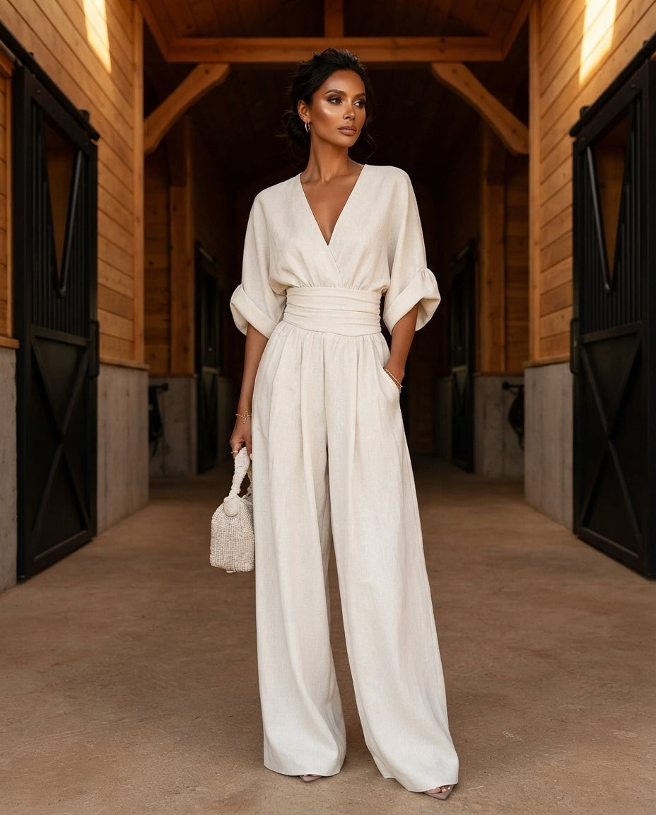 Katya Full Size Half Sleeve Wide-Leg Jumpsuit Plus Size