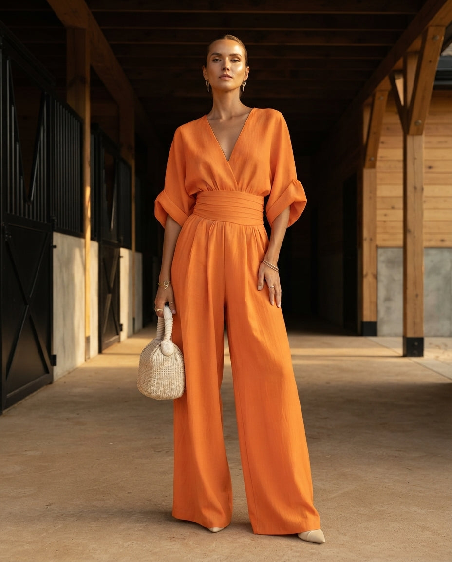 Katya Full Size Half Sleeve Wide-Leg Jumpsuit Plus Size