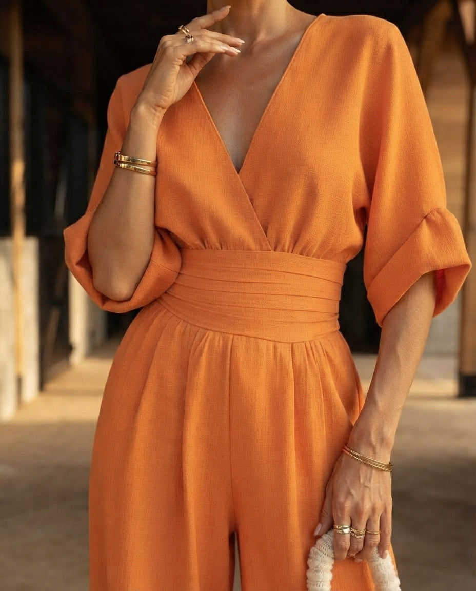 Katya Full Size Half Sleeve Wide-Leg Jumpsuit Plus Size
