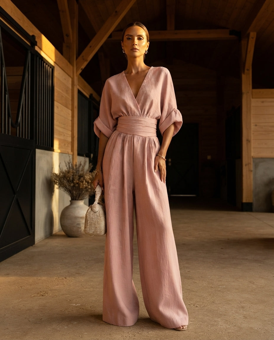 Katya Full Size Half Sleeve Wide-Leg Jumpsuit Plus Size
