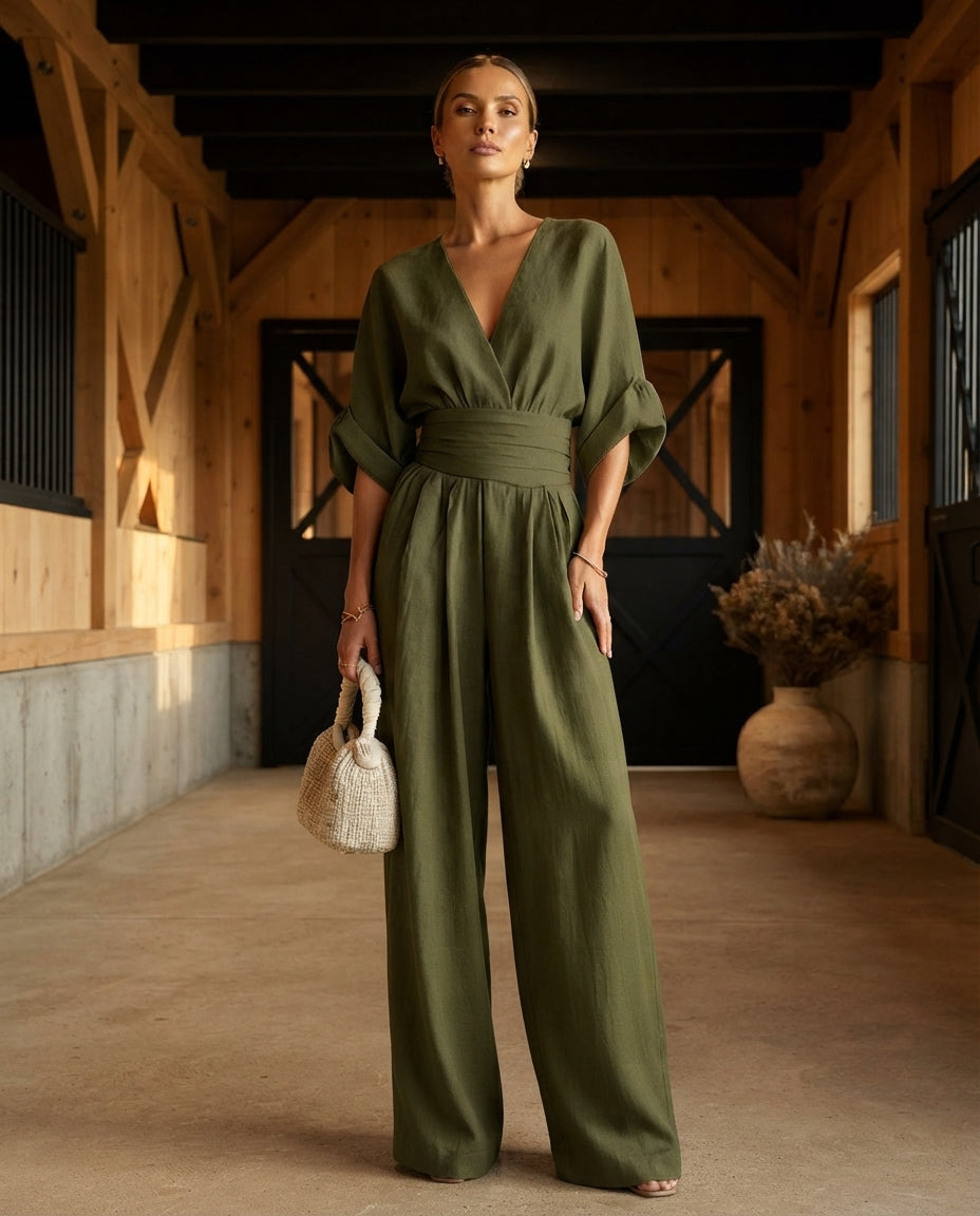 Katya Full Size Half Sleeve Wide-Leg Jumpsuit Plus Size