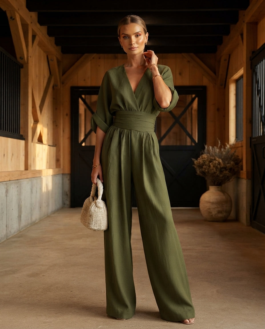 Katya Full Size Half Sleeve Wide-Leg Jumpsuit Plus Size