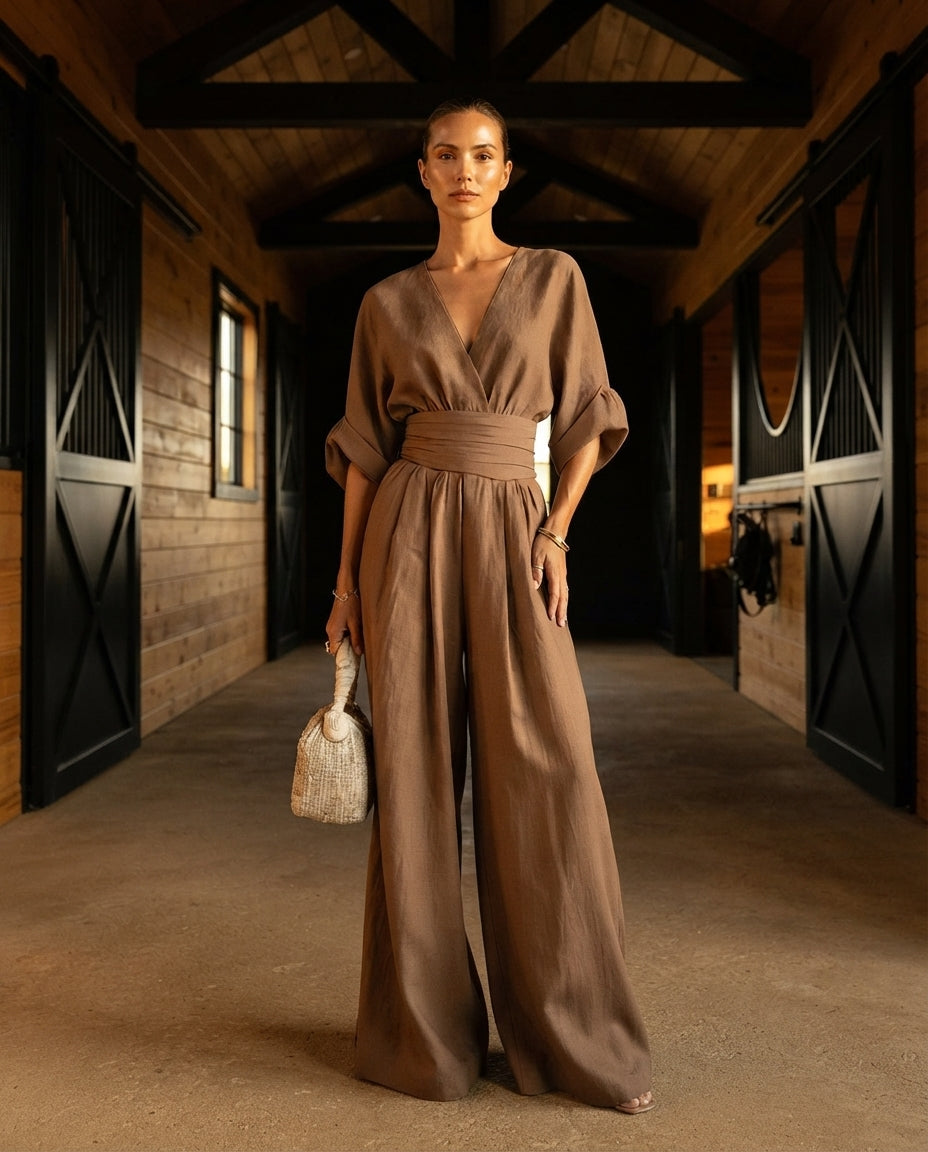 Katya Full Size Half Sleeve Wide-Leg Jumpsuit Plus Size