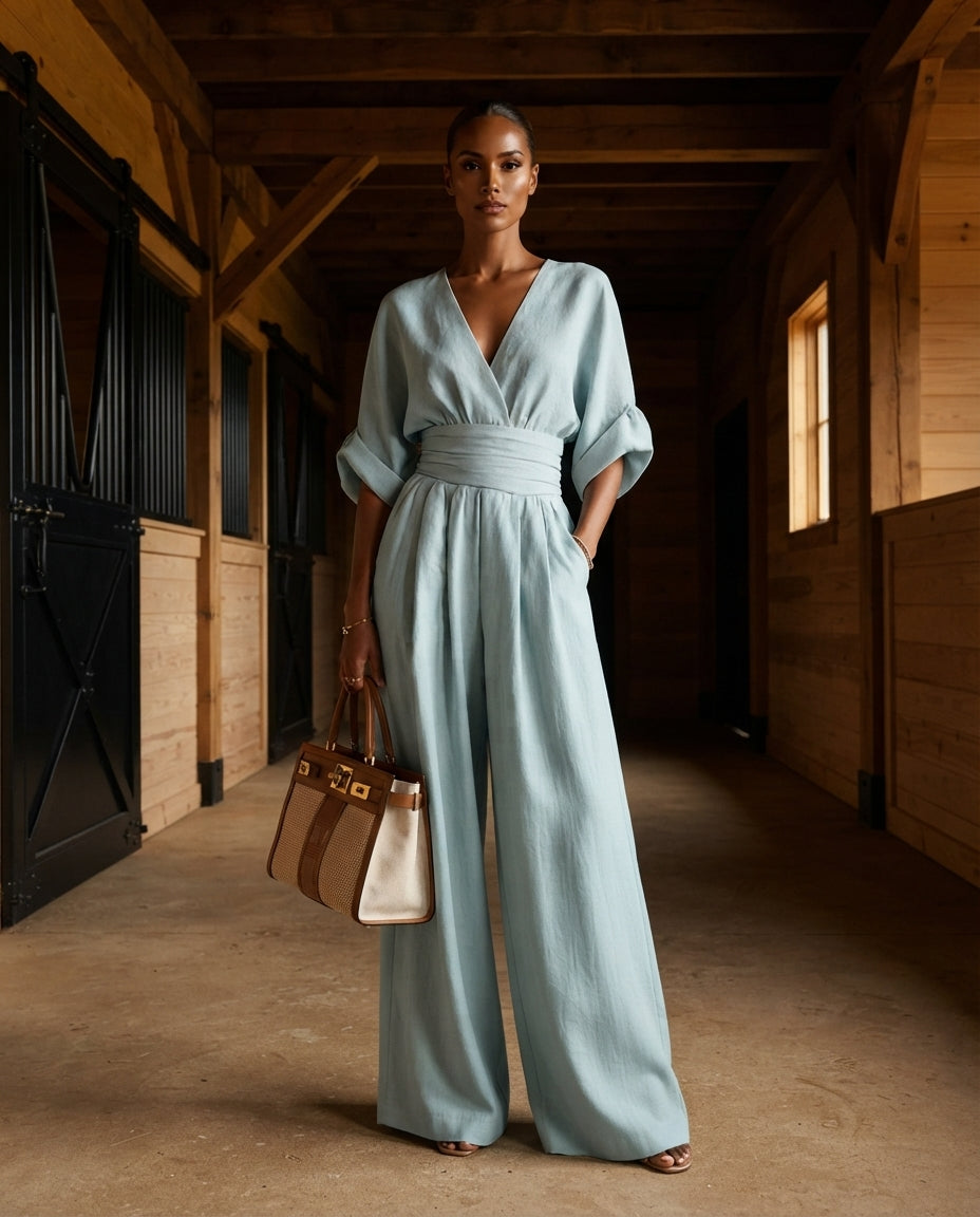 Katya Full Size Half Sleeve Wide-Leg Jumpsuit Plus Size