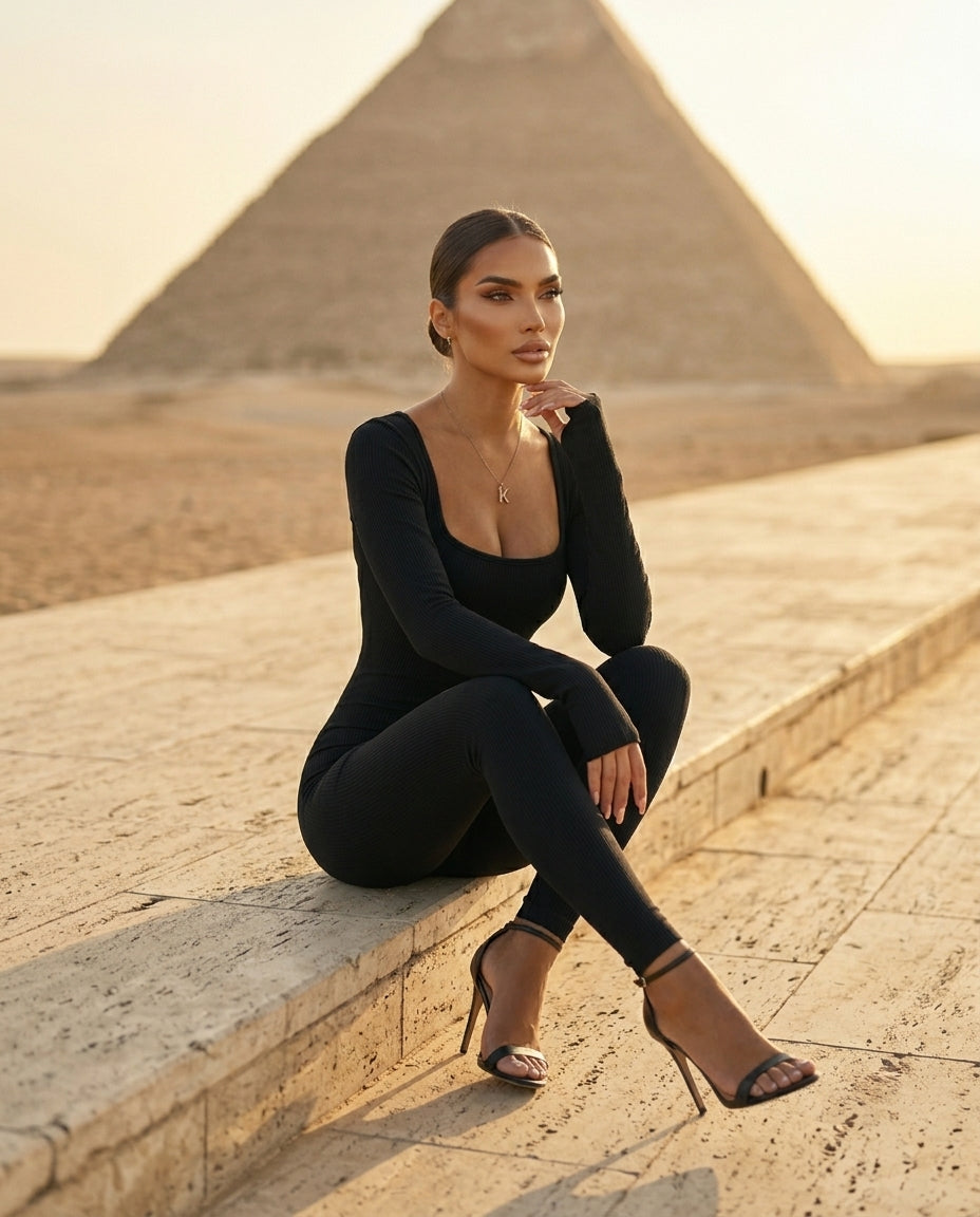 Square Neck Long Sleeve Active Jumpsuit
