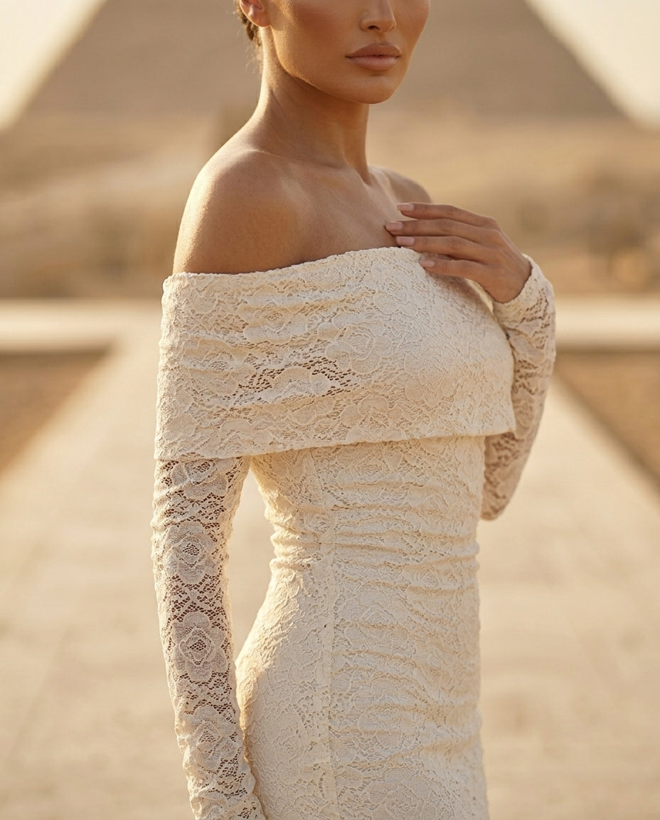 Elegant Off-Shoulder Lace Maxi Bodycon Dress