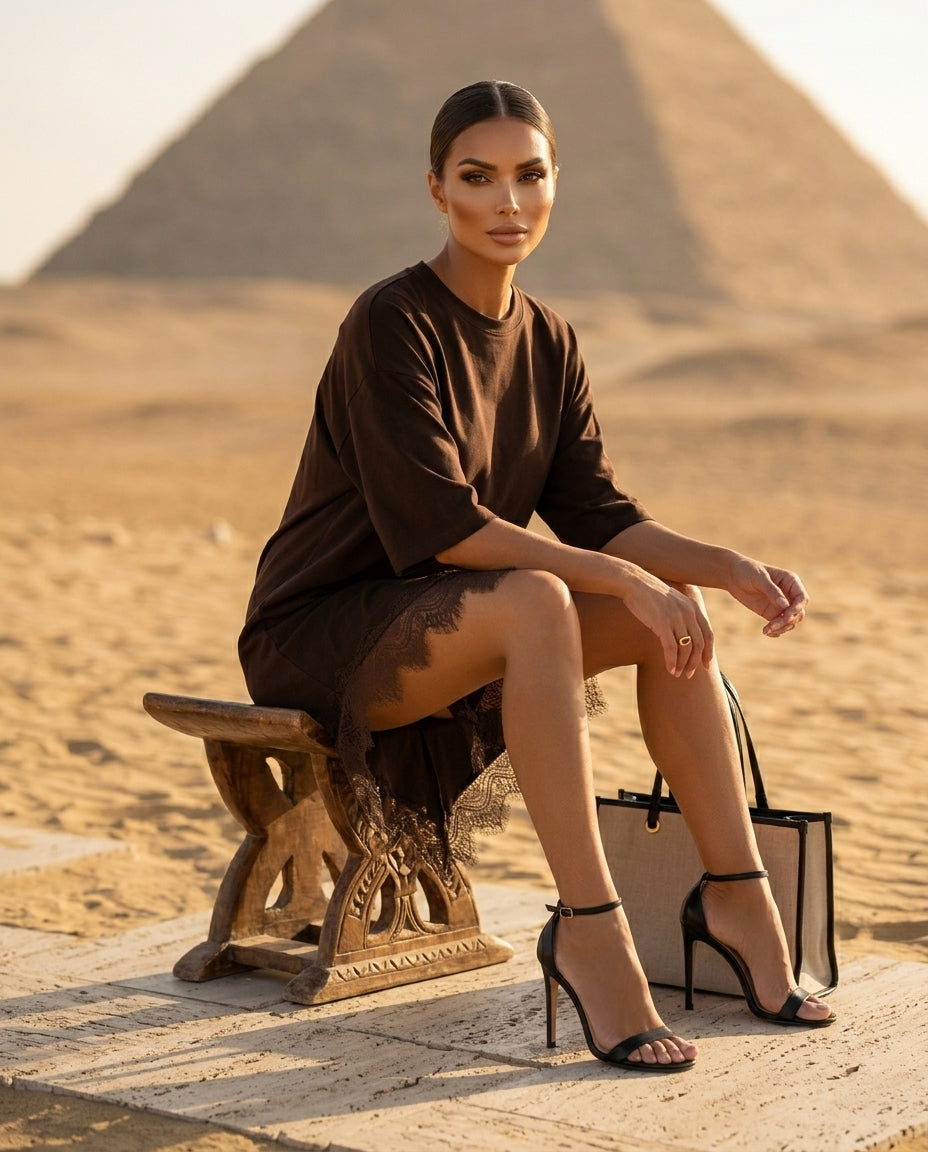 Lace Trim Asymmetrical Hem T-shirt Dress