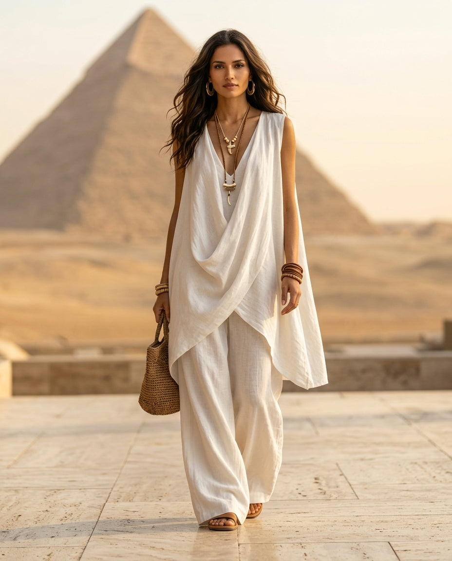 Sleeveless Asymmetrical Top and Wide-Leg Pants Set