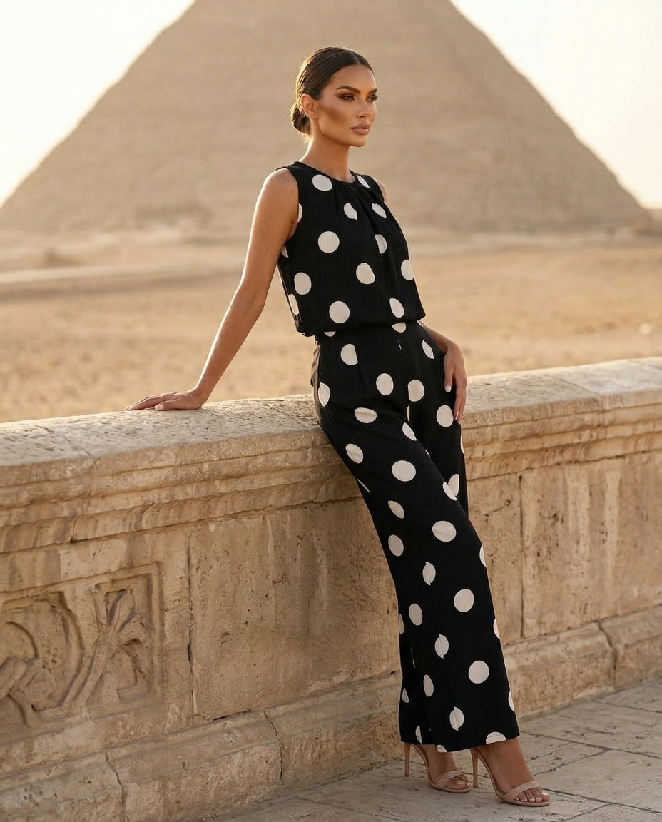 Sleeveless Polka Dot Top and Pants Set