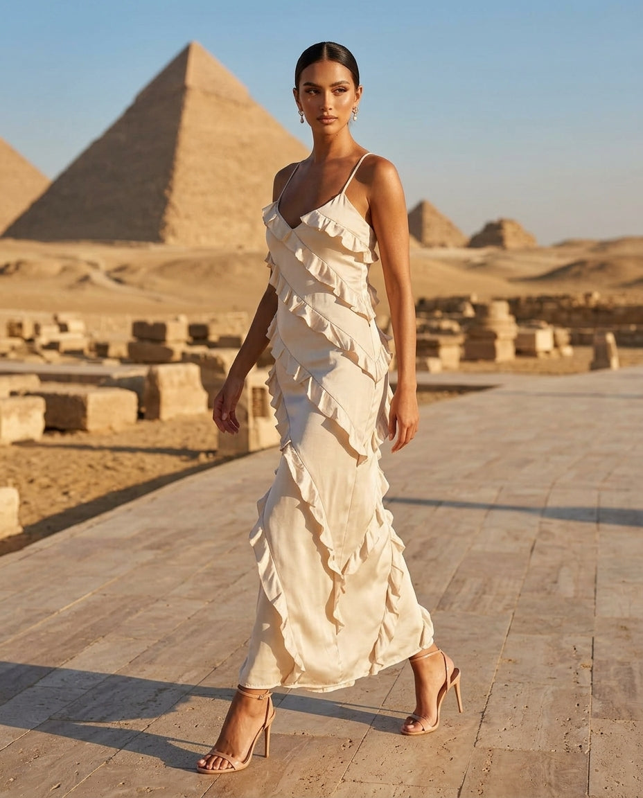 Ruffled Spaghetti Strap Maxi Dress