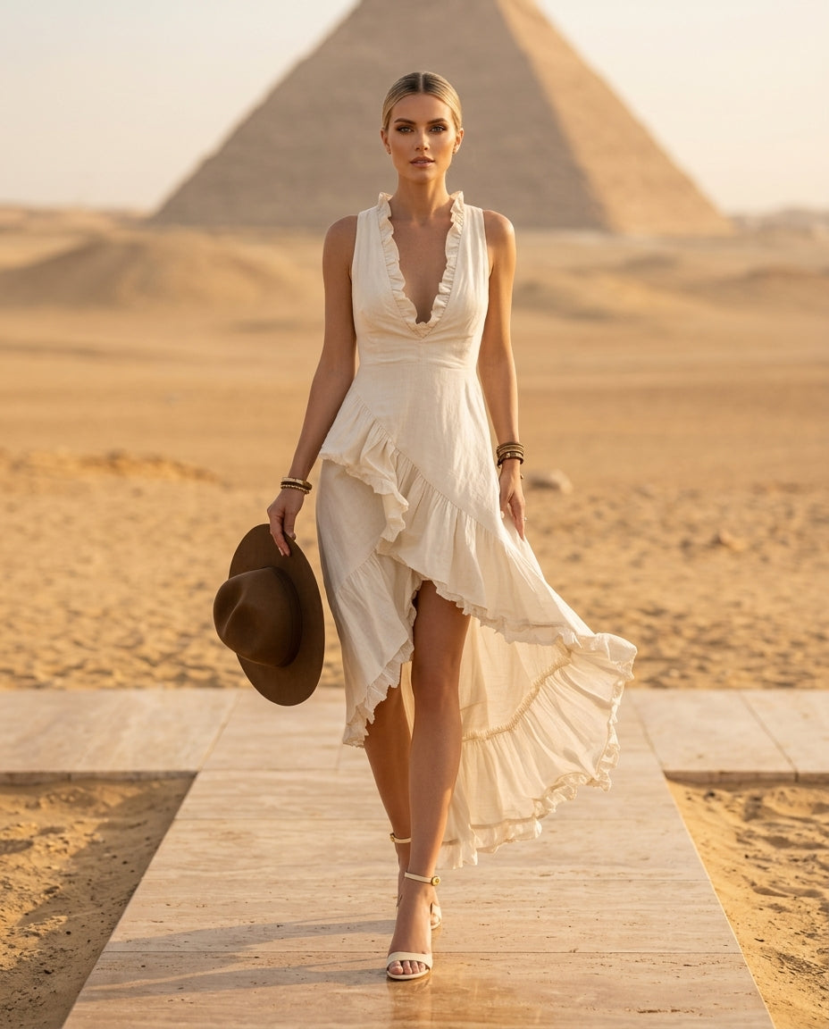 Ruffle Asymmetrical Hem Sleeveless Dress