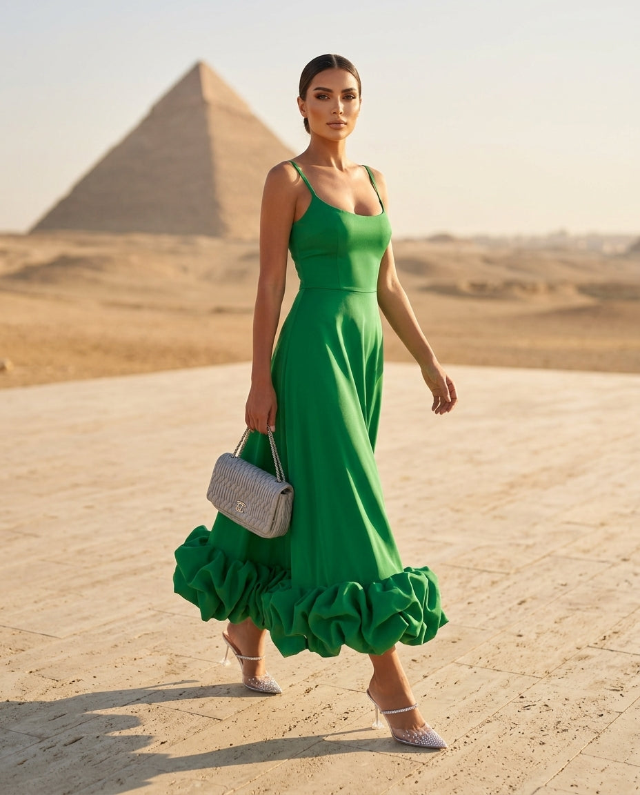 Ruffle Hem Scoop Neck Midi Dress