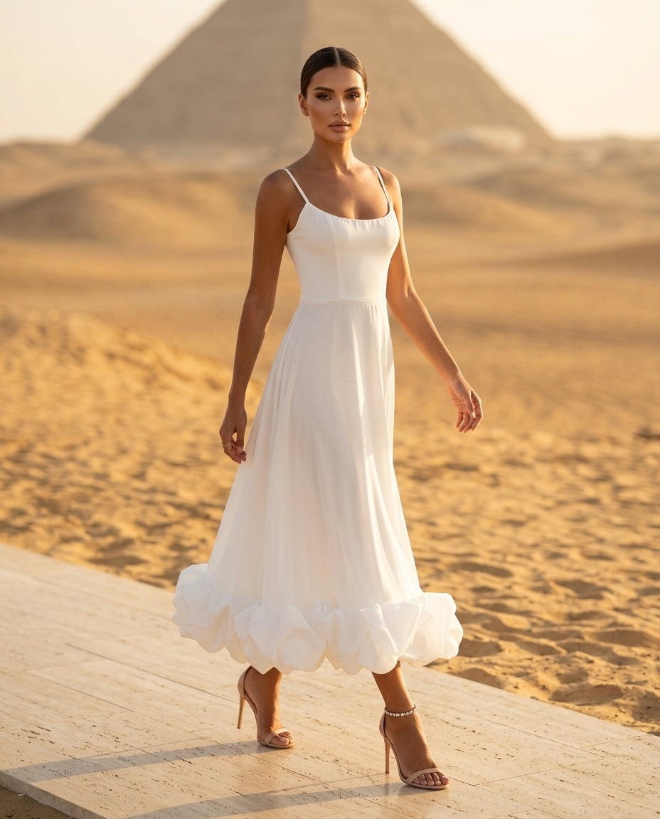 Ruffle Hem Scoop Neck Midi Dress