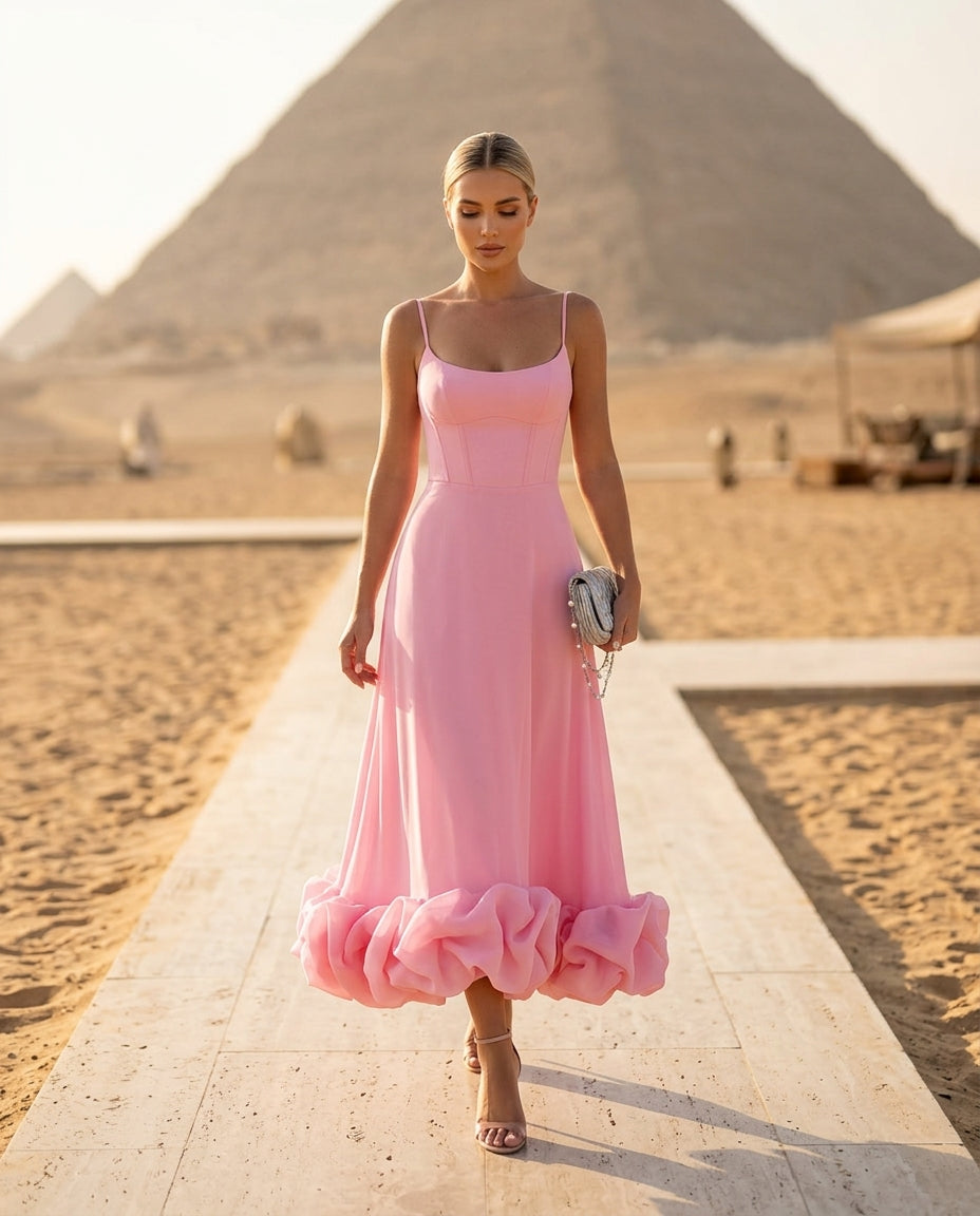 Ruffle Hem Scoop Neck Midi Dress
