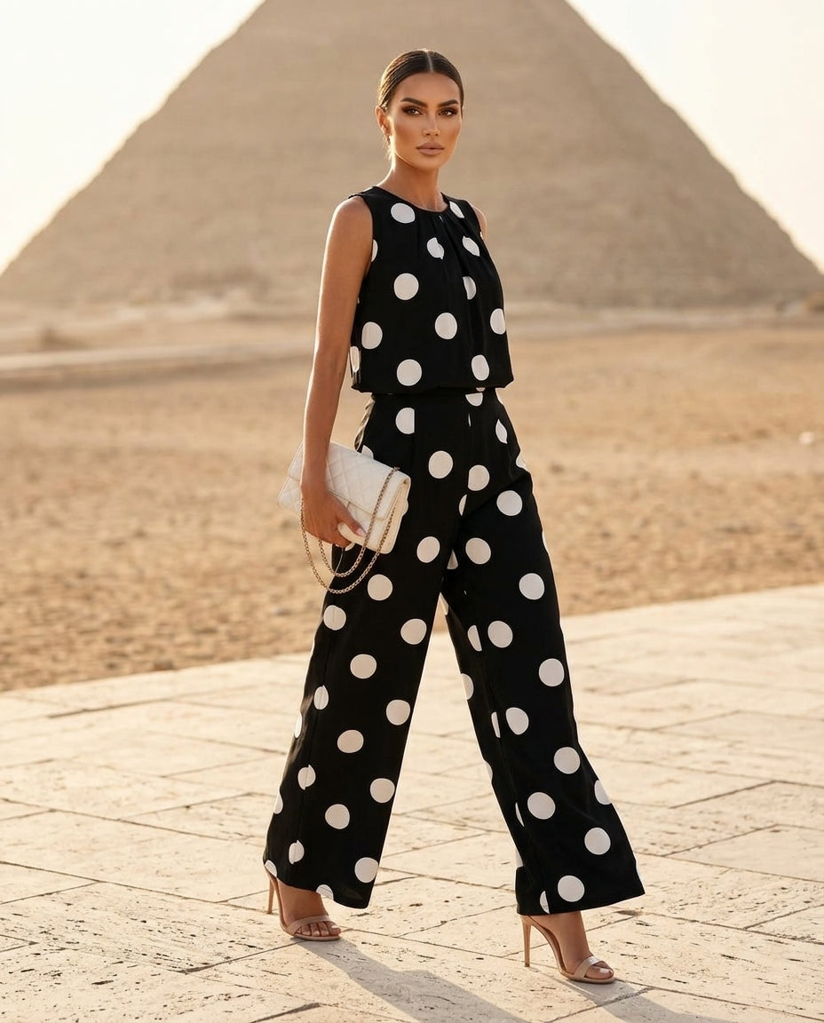 Sleeveless Polka Dot Top and Pants Set