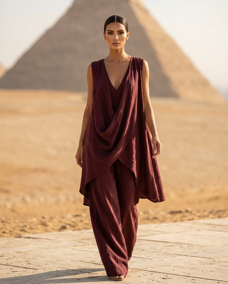 Sleeveless Asymmetrical Top and Wide-Leg Pants Set