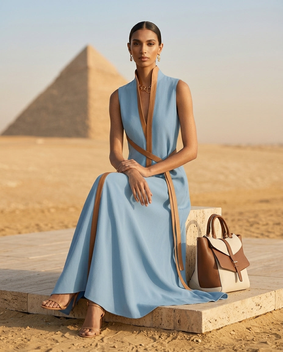 Sleeveless Contrast Trim Midi Dress