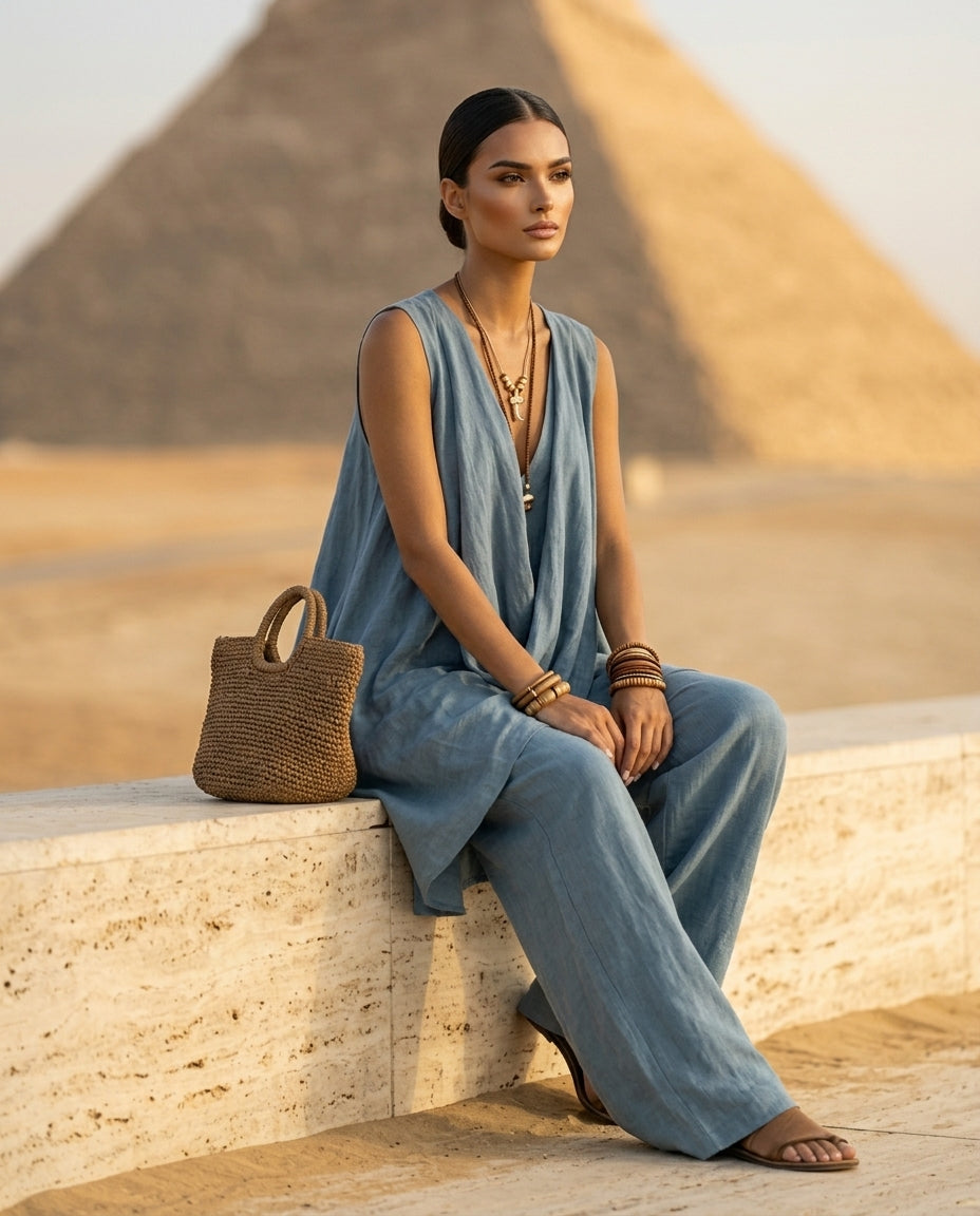 Sleeveless Asymmetrical Top and Wide-Leg Pants Set