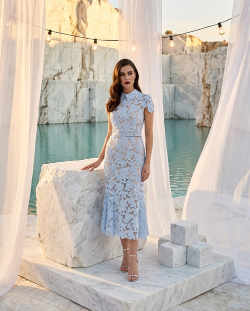 Floral Lace Short Sleeve Midi Dress