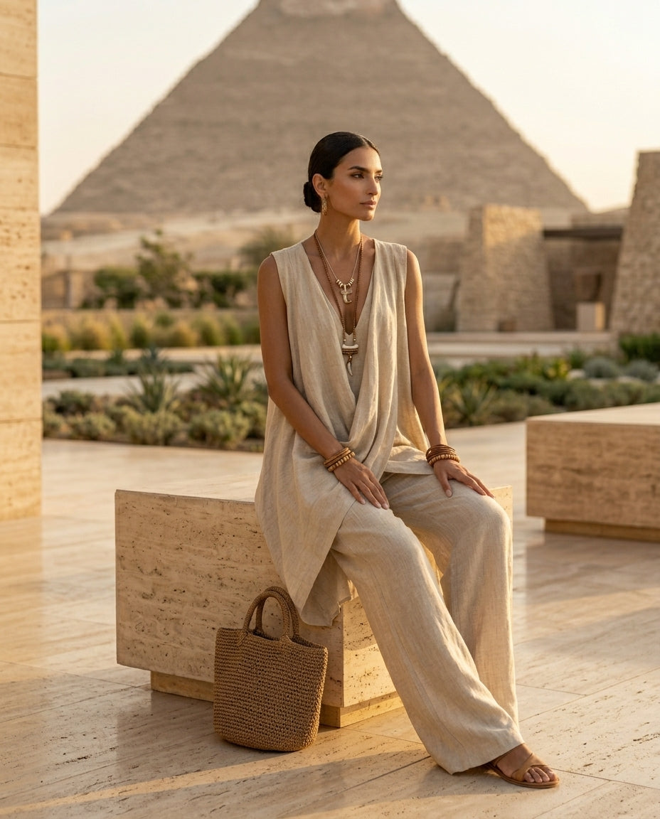 Sleeveless Asymmetrical Top and Wide-Leg Pants Set