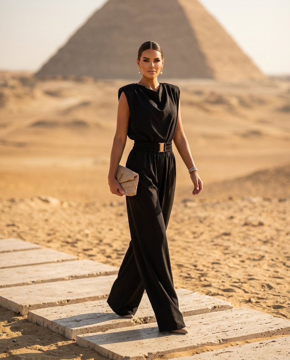 Cowl Neck Wide-Leg Jumpsuit