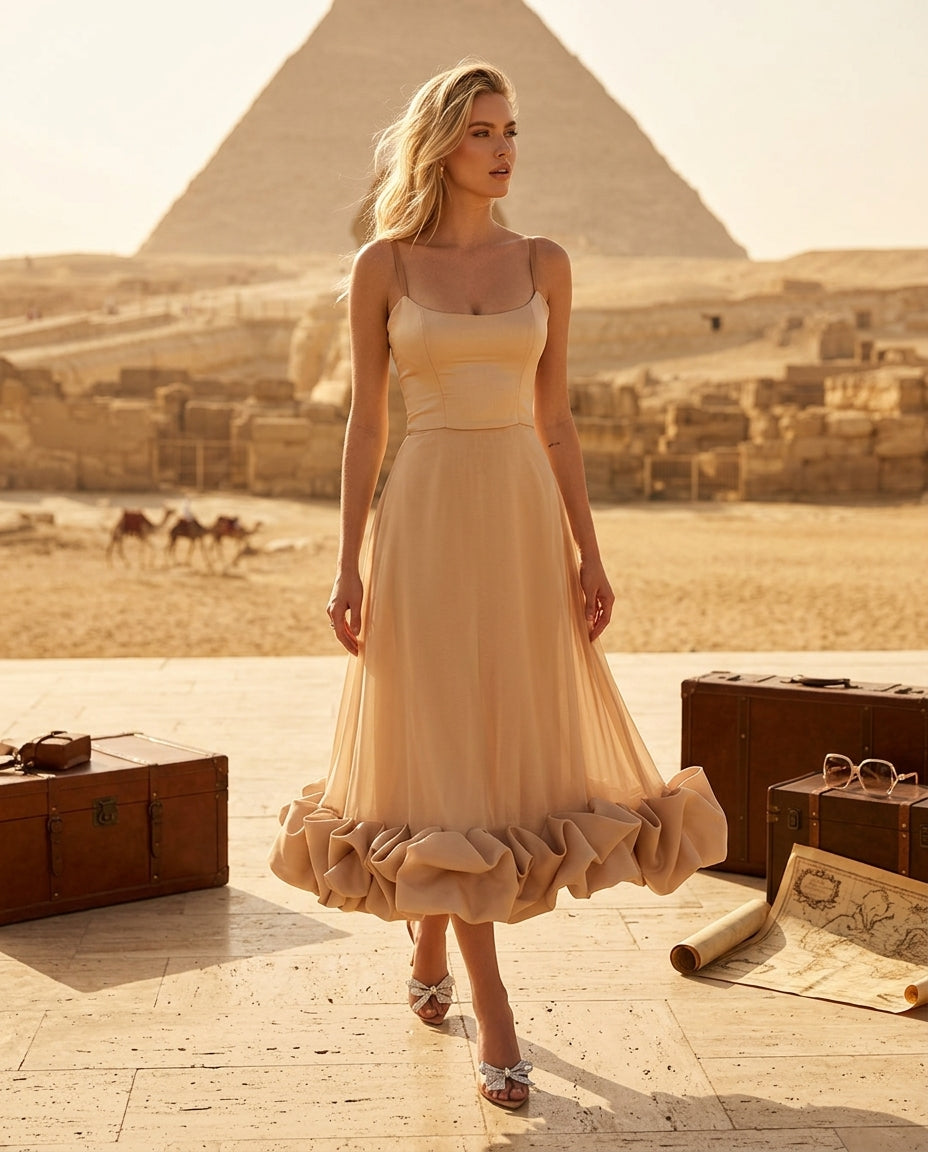 Ruffle Hem Scoop Neck Midi Dress
