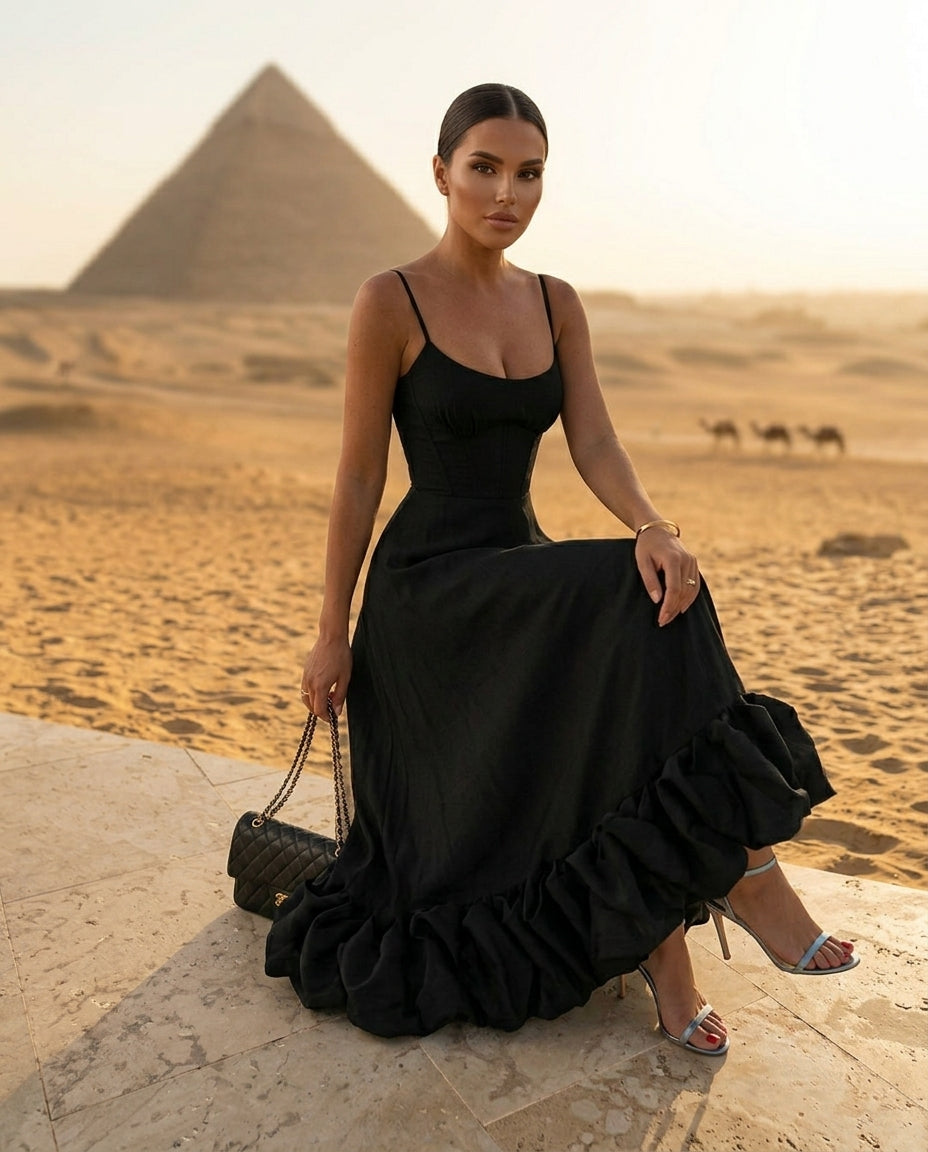 Ruffle Hem Scoop Neck Midi Dress