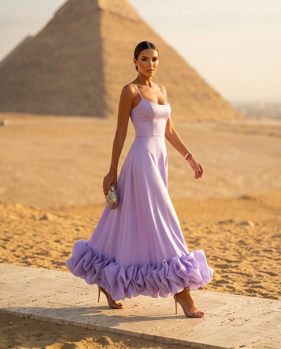 Ruffle Hem Scoop Neck Midi Dress