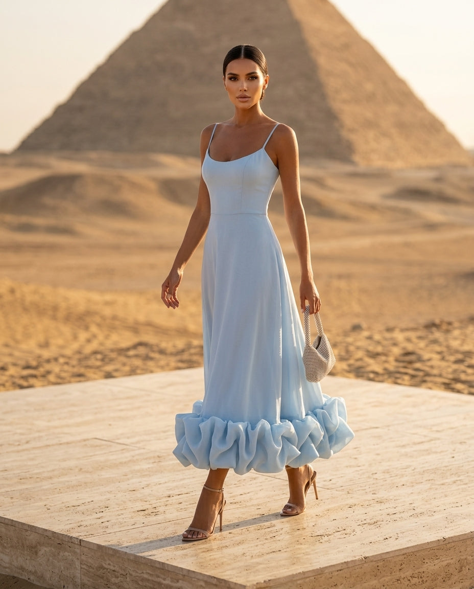 Ruffle Hem Scoop Neck Midi Dress