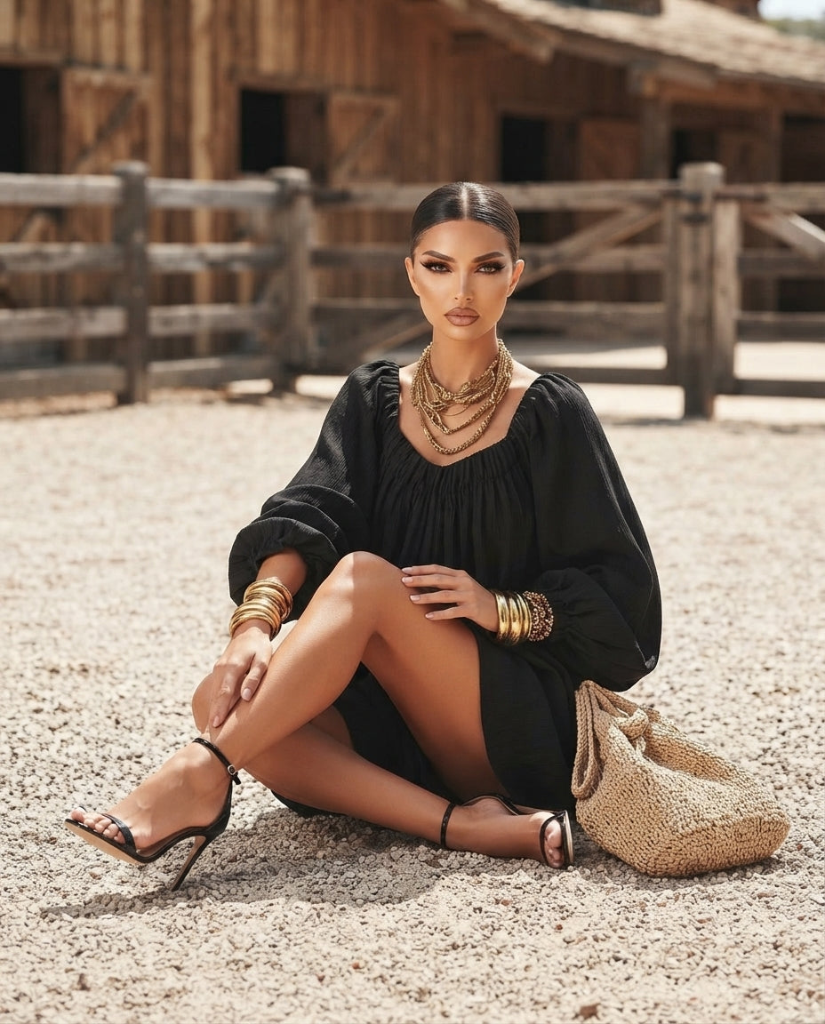 Balloon-Sleeve Mini Dress