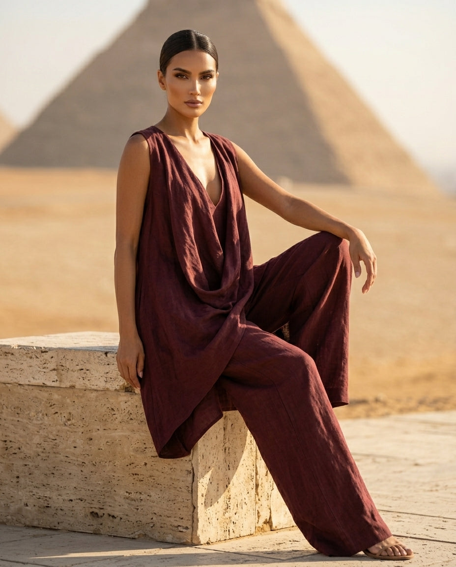 Sleeveless Asymmetrical Top and Wide-Leg Pants Set