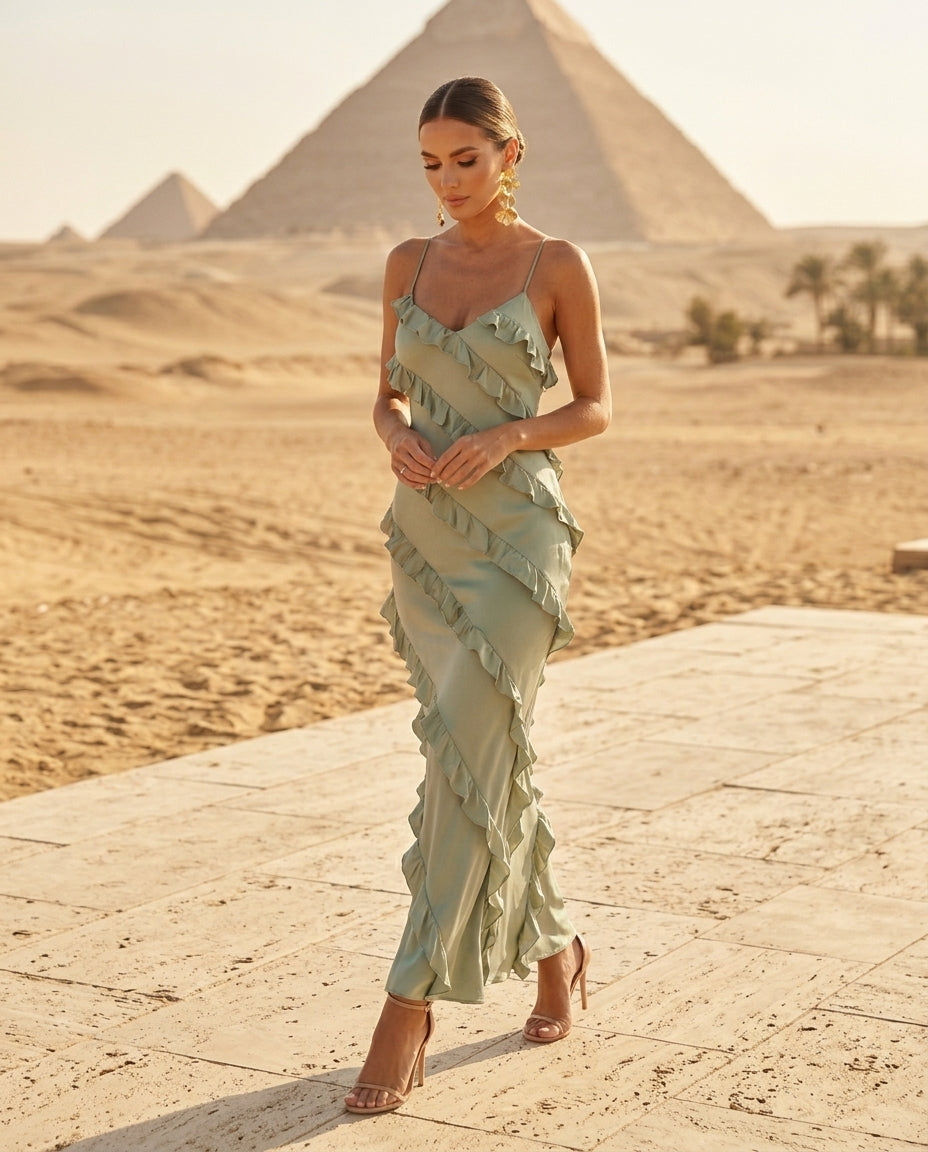Ruffled Spaghetti Strap Maxi Dress