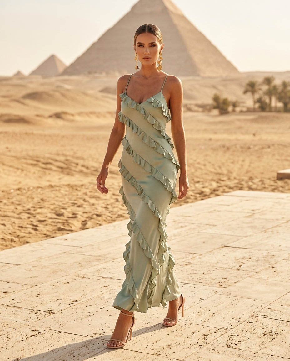 Ruffled Spaghetti Strap Maxi Dress