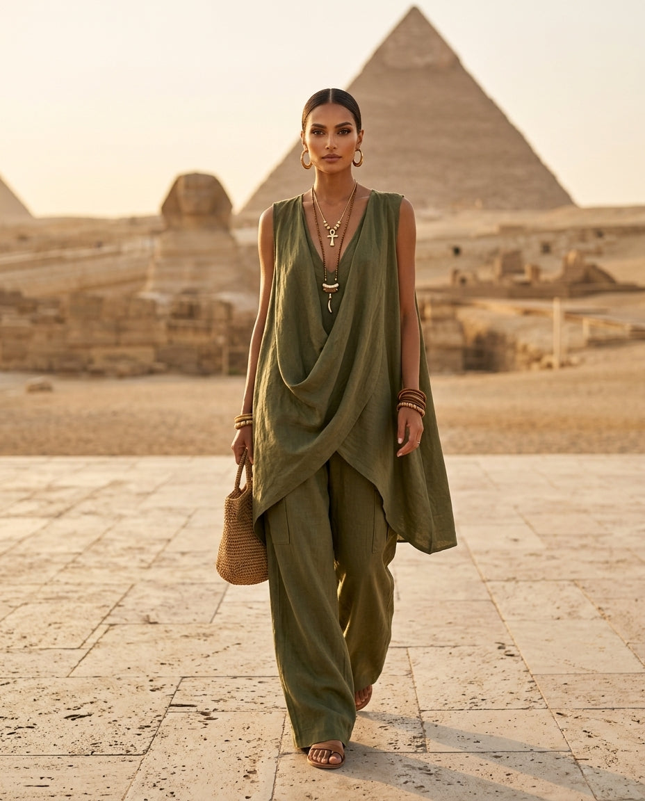Sleeveless Asymmetrical Top and Wide-Leg Pants Set