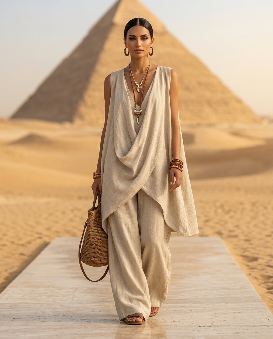 Sleeveless Asymmetrical Top and Wide-Leg Pants Set