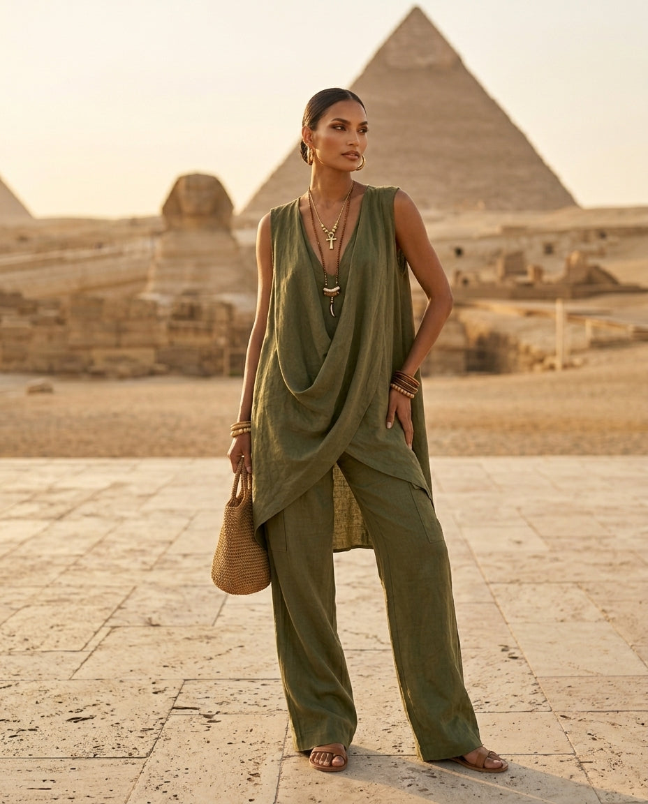 Sleeveless Asymmetrical Top and Wide-Leg Pants Set
