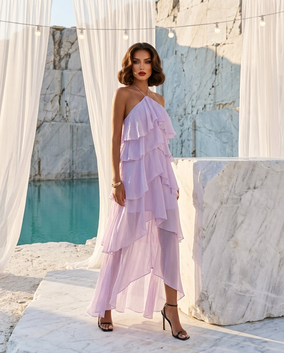 Layered Ruffled Halter Neck Dress