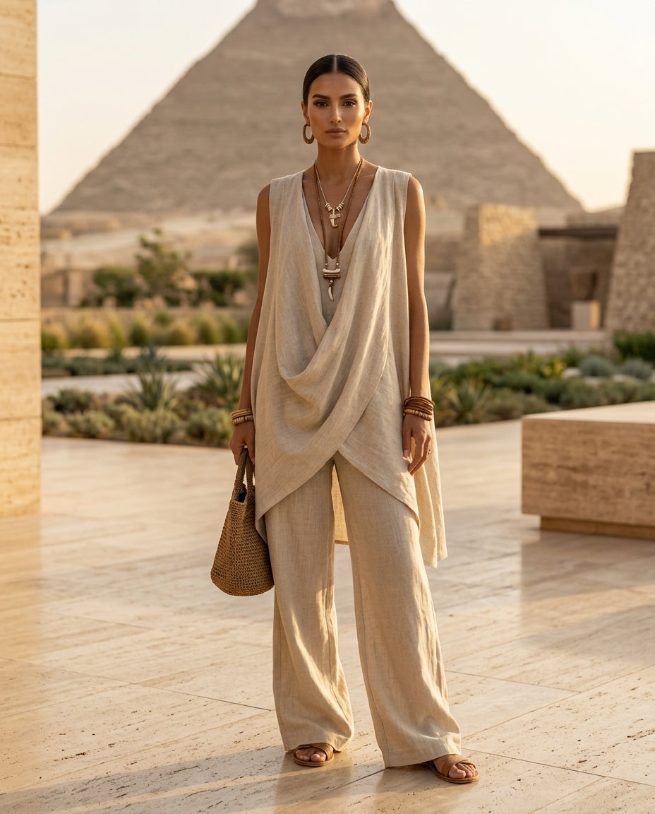 Sleeveless Asymmetrical Top and Wide-Leg Pants Set